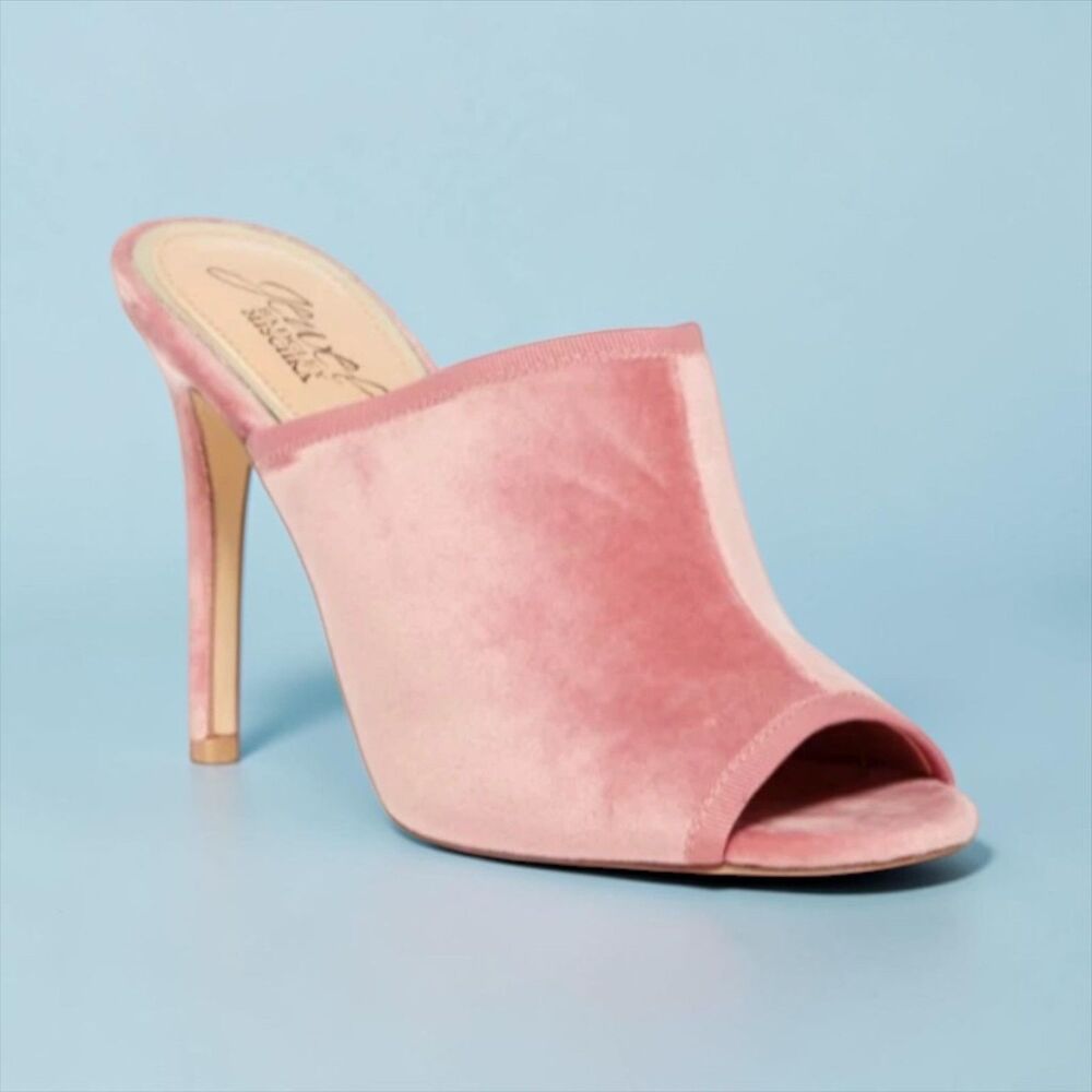 Badgley Mischka Jewel Pink Velvet Peek-Toe Slide Heel US 5.5 Formal Prom Hoco